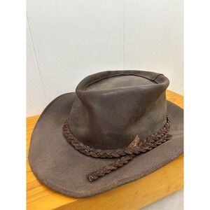 Vintage Hatquarters USA Large Brown Leather Western Outback Hat